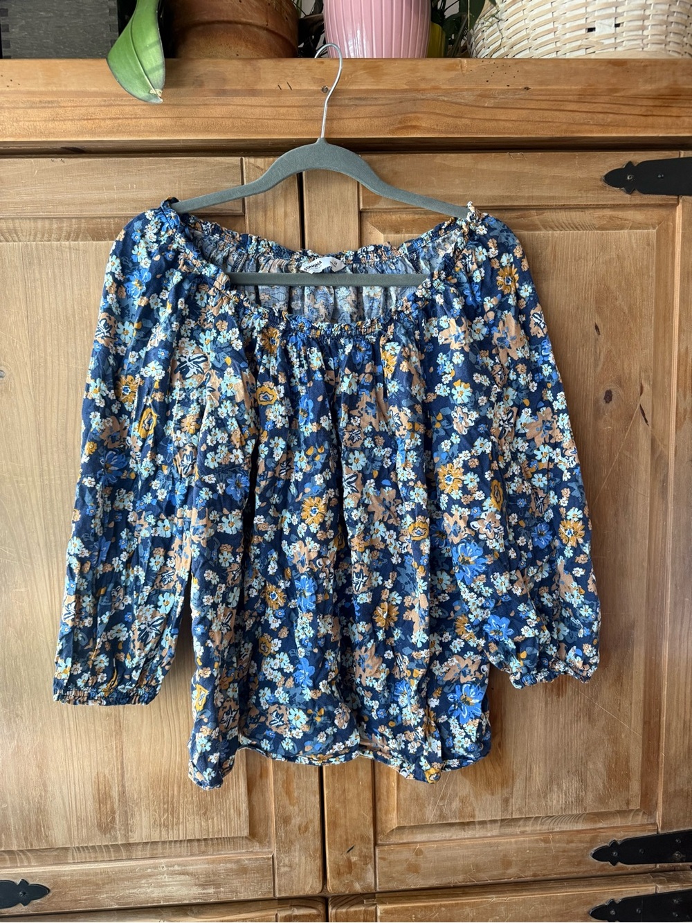 Sonoma Blue Floral Off-the-Shoulder Tunic with Yellow Accents